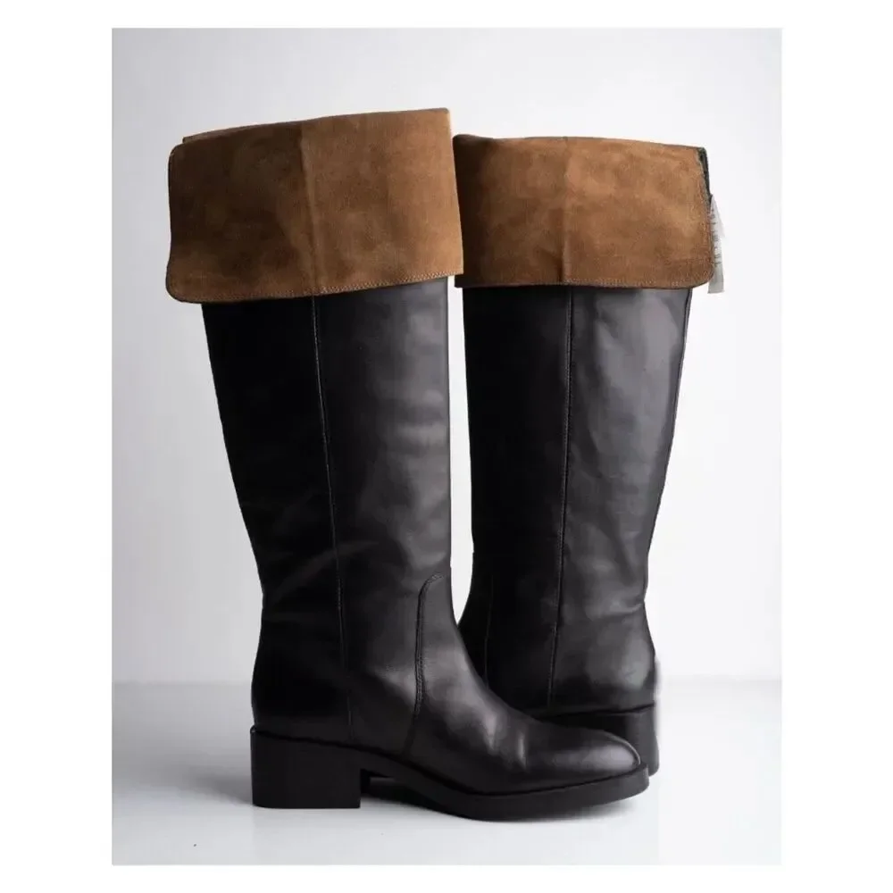 Zara Womens Leather Knee High Boots Black Contrast suede US 9 EU 40 NWD 2053/410